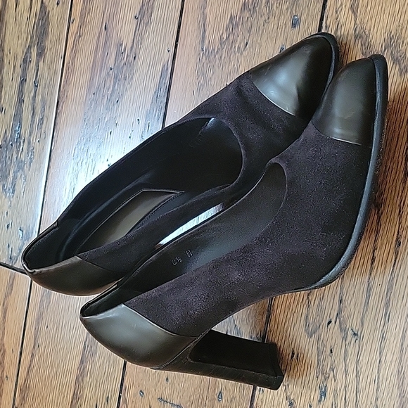 VINTAGE JOAN HEPBURN PUMPS METALLIC BROWN LEATHER / SUEDE ITALY SIZE 8.5 M - Picture 10 of 14
